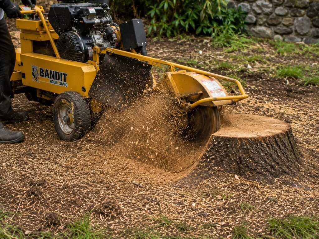 Tree stump being ground below ground level in Tauranga