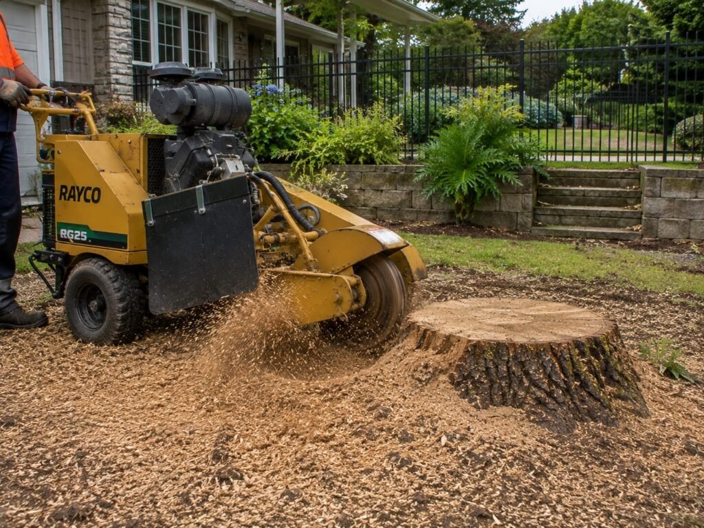Ground stump and mulch left tidy at a Tauranga property